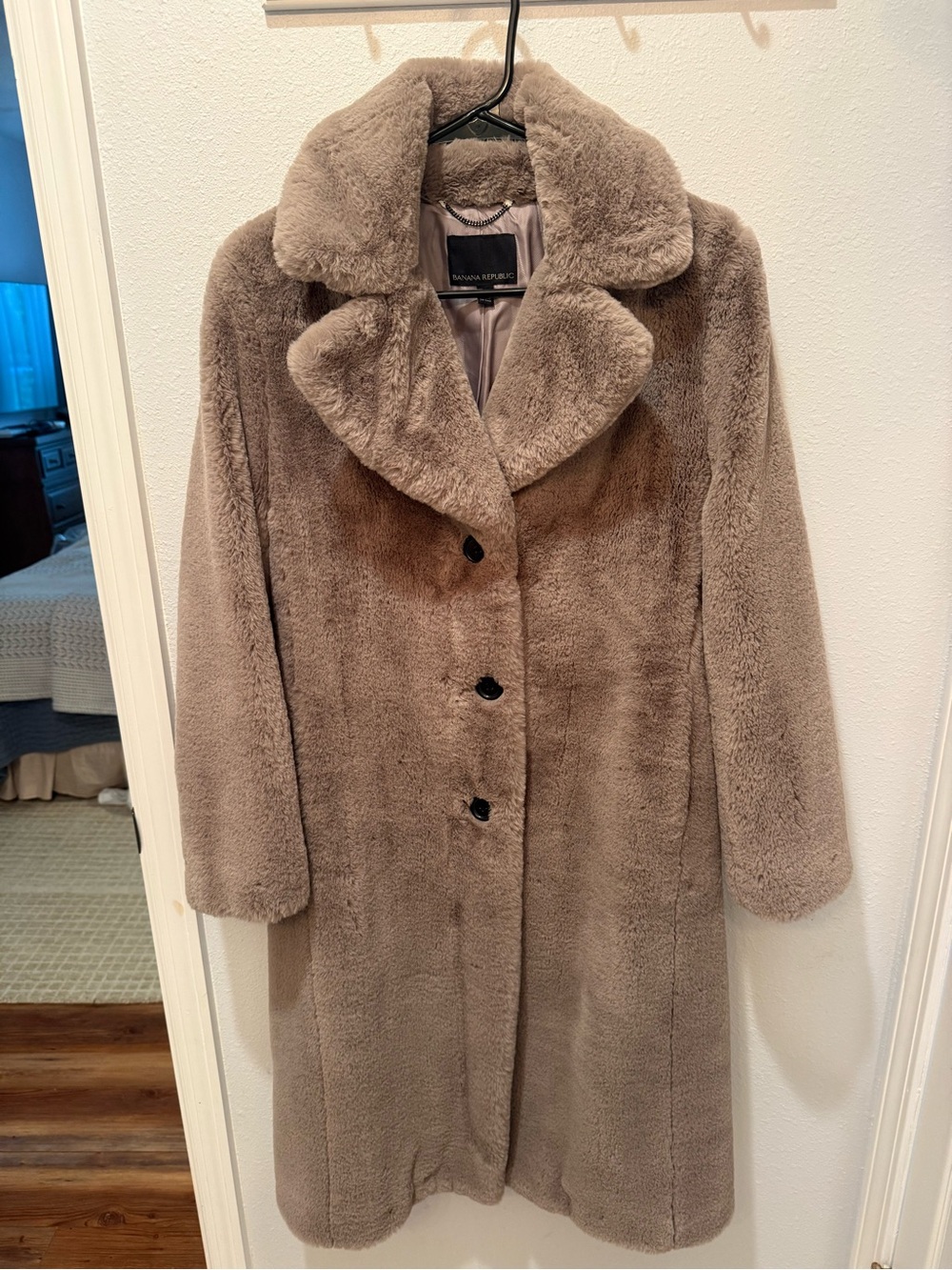 Banana Republic Taupe Faux-Fur Long Coat